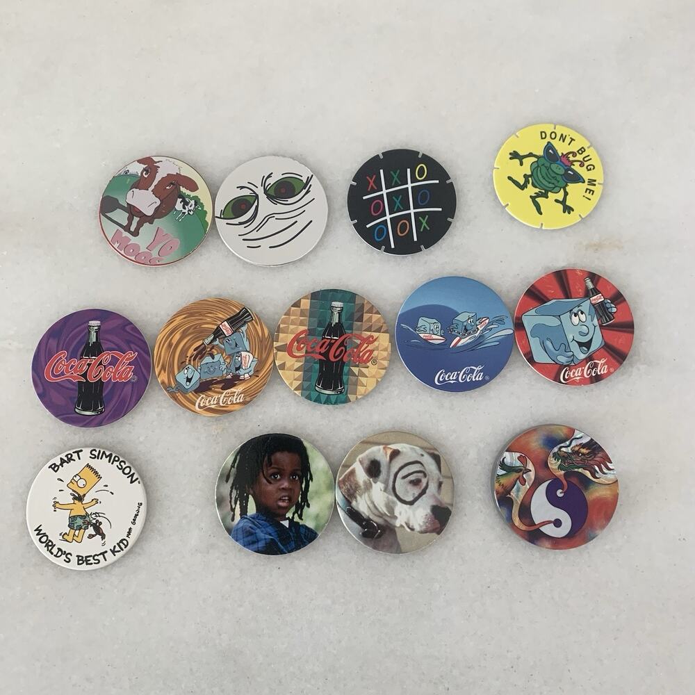 Lot of 52 POGS & 1 Slammer Vintage 90s Coca-cola, Cheetos, Disney, Land O’Lakes+